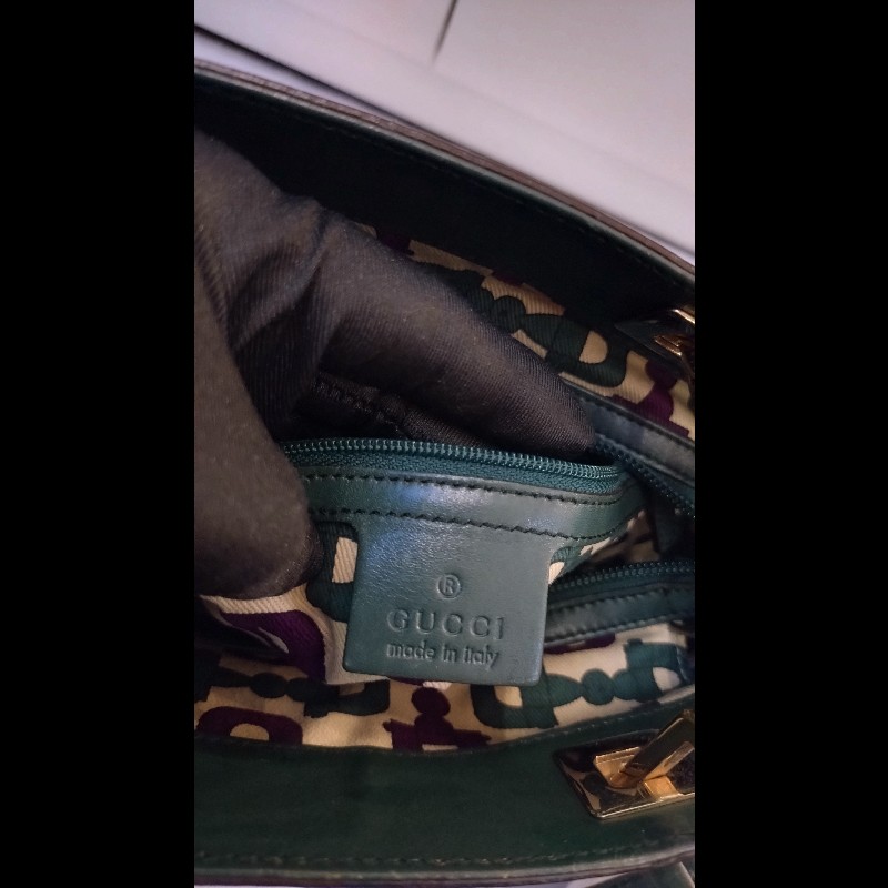 Gucci 綠色皮革壓紋小購物包-14