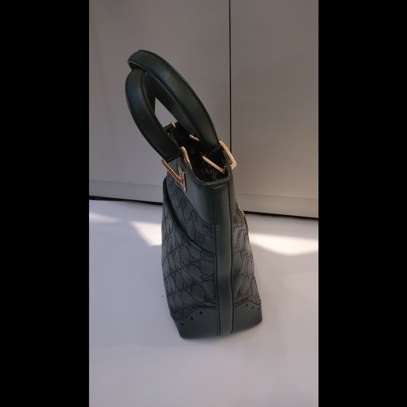 Gucci 綠色皮革壓紋小購物包-16