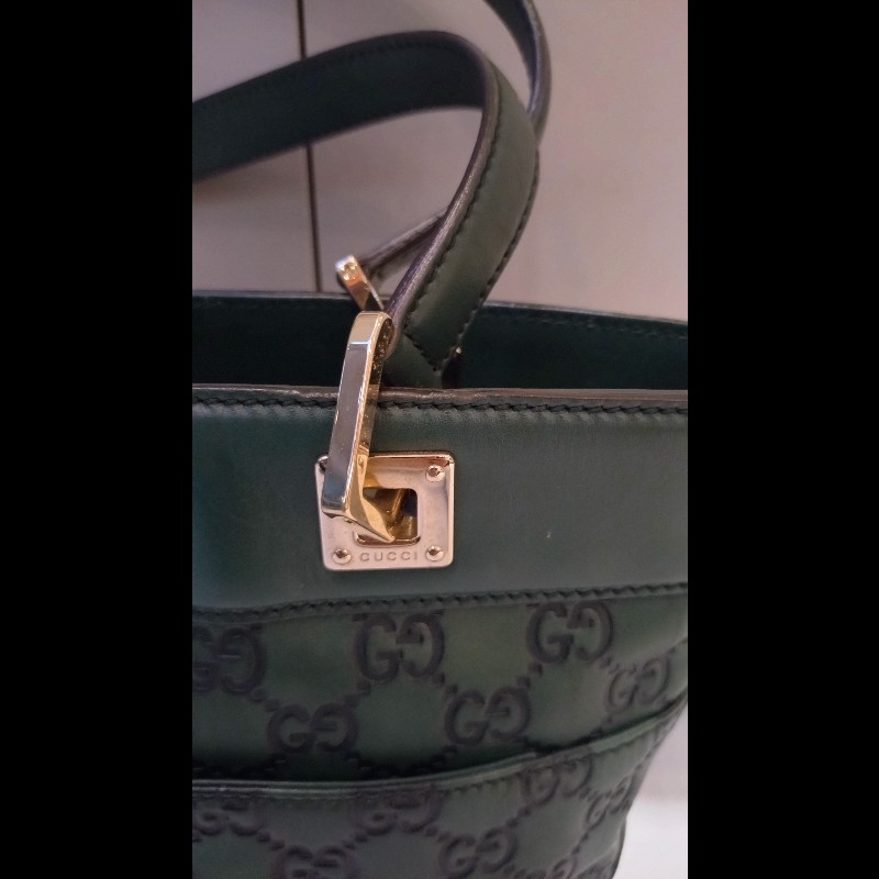 Gucci 綠色皮革壓紋小購物包-20