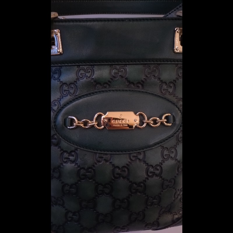 Gucci 綠色皮革壓紋小購物包-21