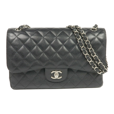 CHANEL 牛皮皮革Large Classic銀扣鏈帶肩背袋