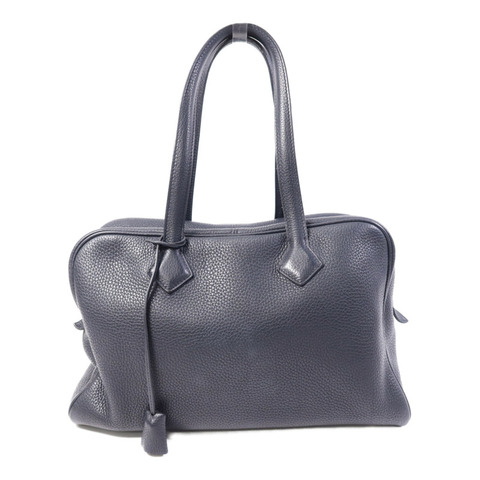 HERMES Clemence皮革Victoria 35銀扣手挽袋Noir
