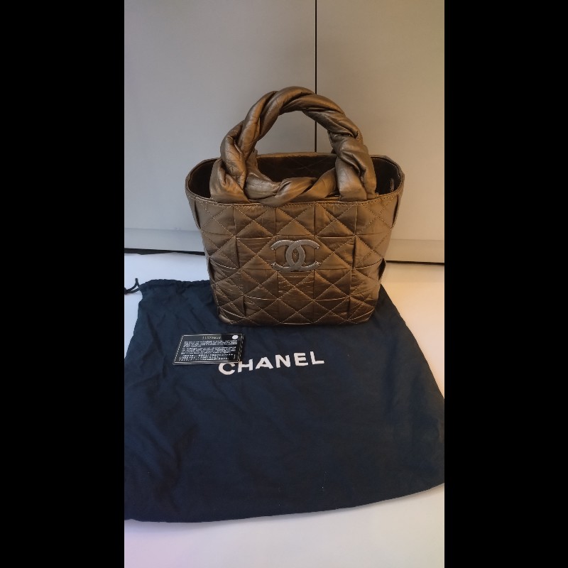 Chanel 古銅金皮革編織手提托特包-2
