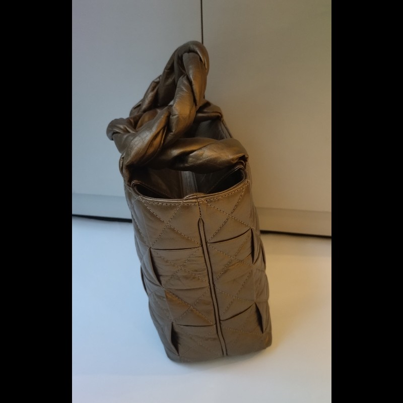 Chanel 古銅金皮革編織手提托特包-6