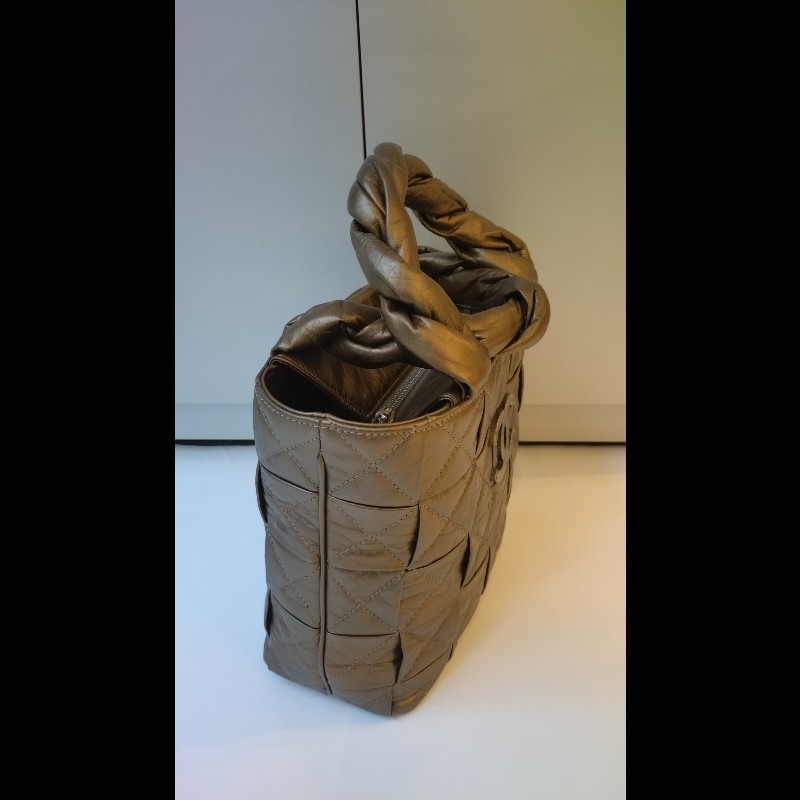 Chanel 古銅金皮革編織手提托特包-7
