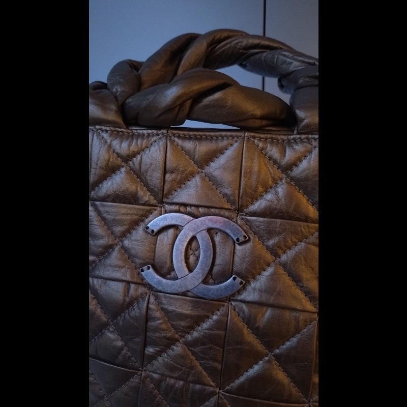 Chanel 古銅金皮革編織手提托特包-11