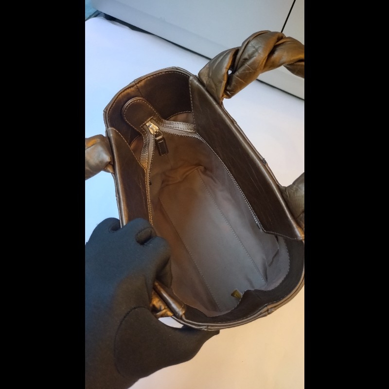 Chanel 古銅金皮革編織手提托特包-12