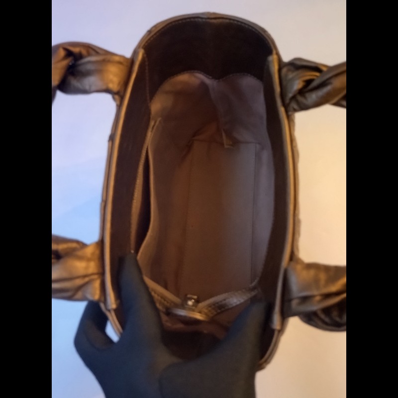 Chanel 古銅金皮革編織手提托特包-17