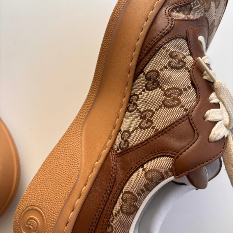 ::GUCCI:: 焦糖色皮革 GG緹花 綁帶休閒鞋 板鞋 餅乾鞋 8.5號-20