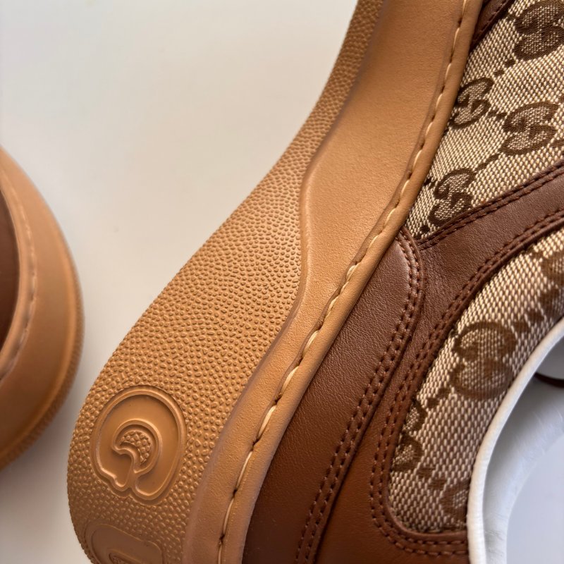 ::GUCCI:: 焦糖色皮革 GG緹花 綁帶休閒鞋 板鞋 餅乾鞋 8.5號-21