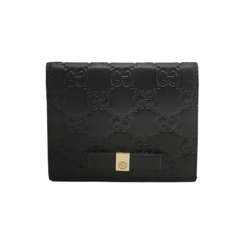 Gucci牛皮純色雙G老花壓紋蝴蝶結錢包-0