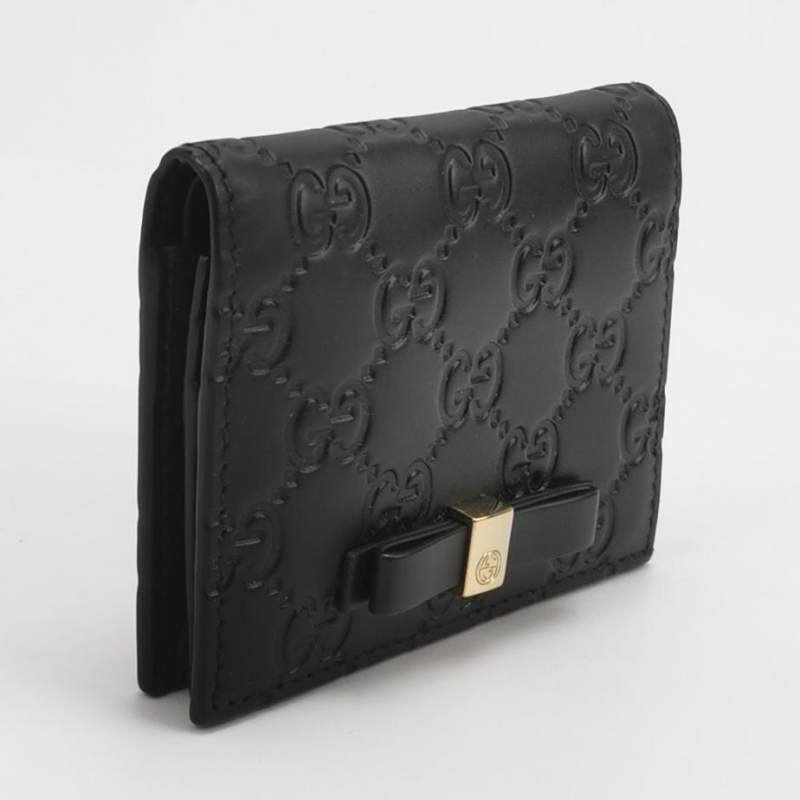 Gucci牛皮純色雙G老花壓紋蝴蝶結錢包-2