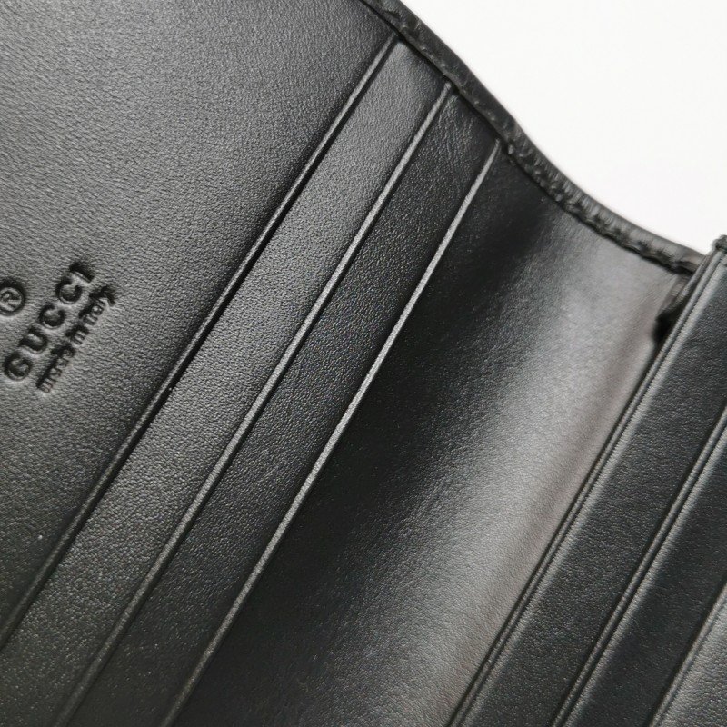 Gucci牛皮純色雙G老花壓紋蝴蝶結錢包-8