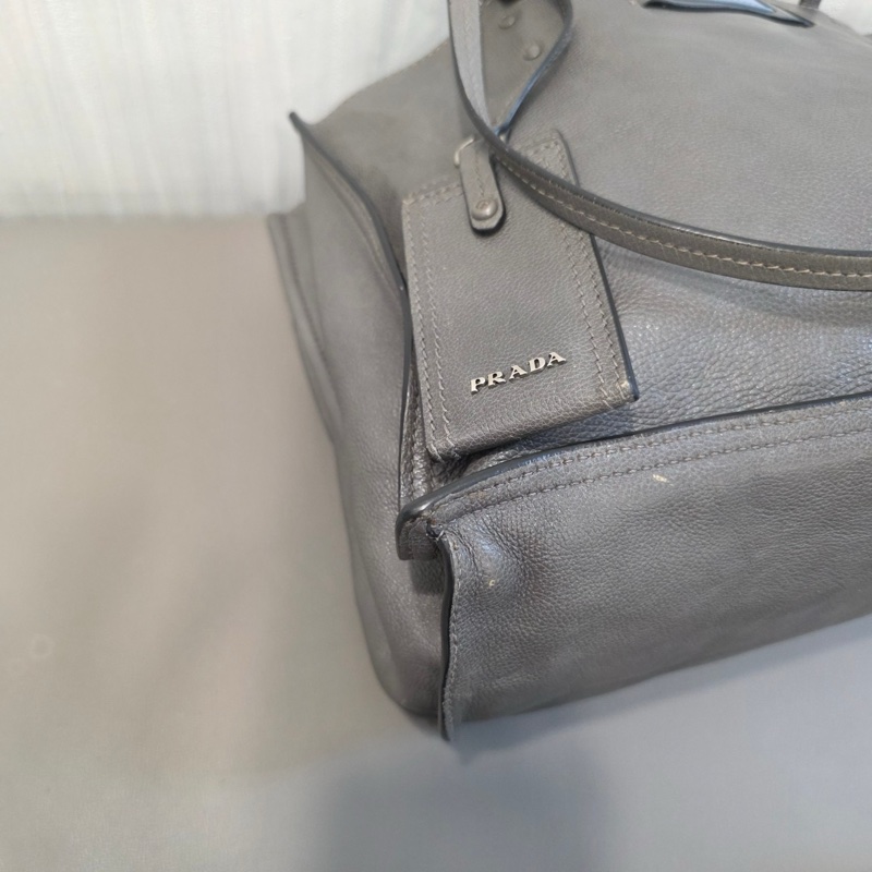 Prada藍標鐵灰色托特包-9