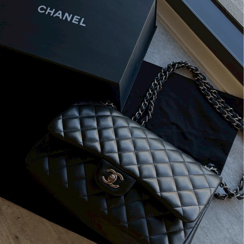 Chanel jumbo黑銀羊皮-0