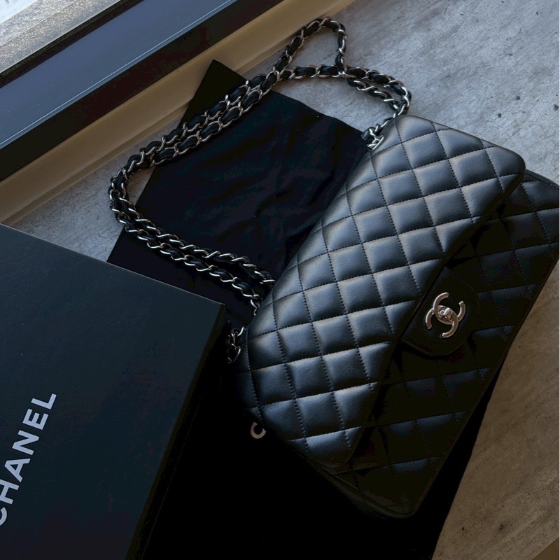 Chanel jumbo黑銀羊皮-1