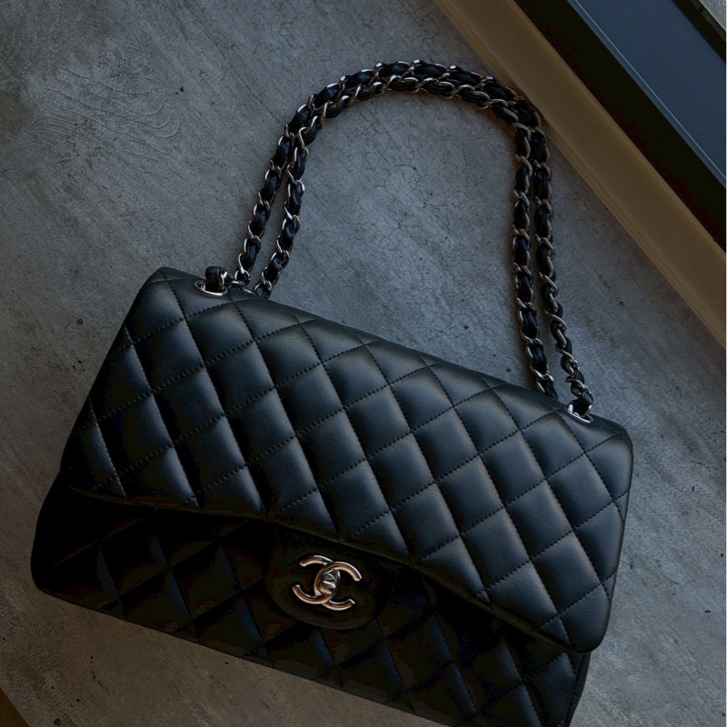 Chanel jumbo黑銀羊皮-2
