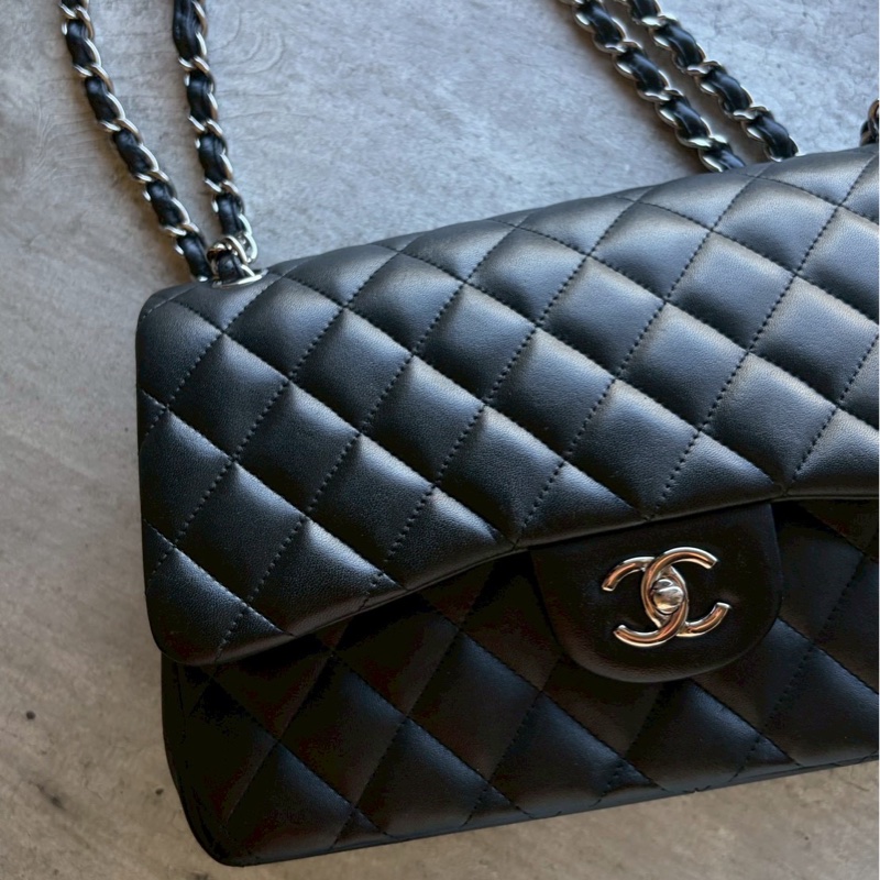 Chanel jumbo黑銀羊皮-3