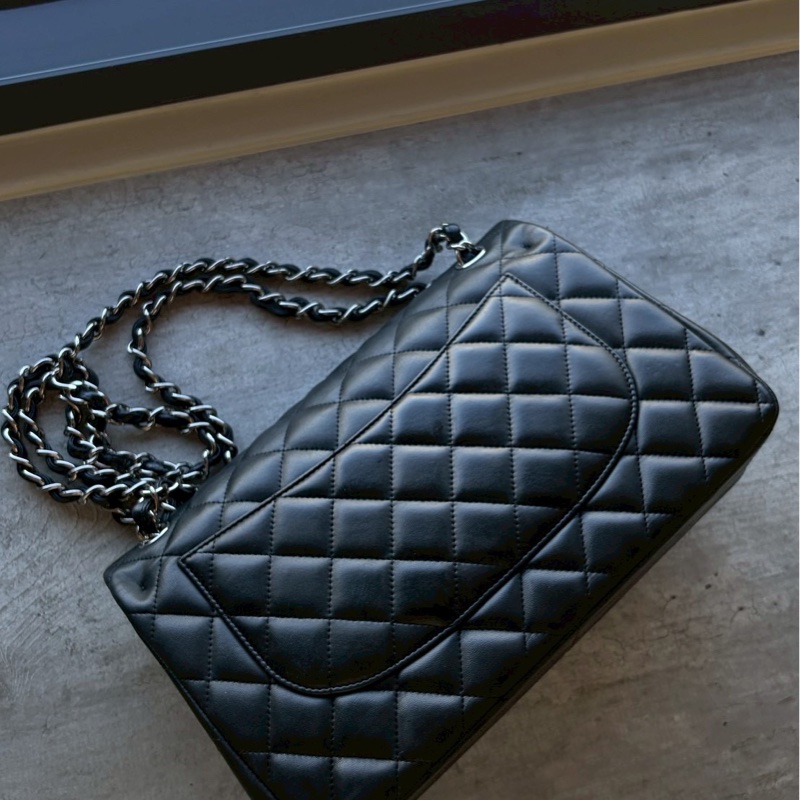 Chanel jumbo黑銀羊皮-6