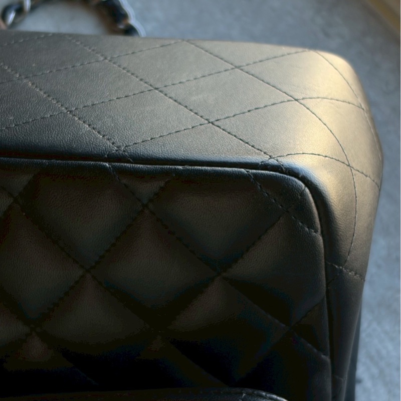 Chanel jumbo黑銀羊皮-8