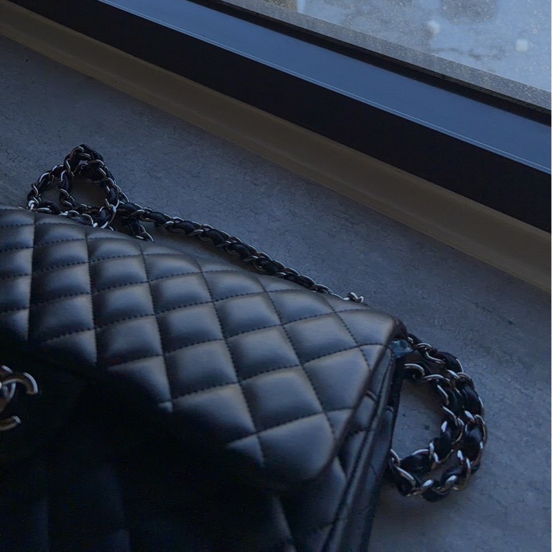 Chanel jumbo黑銀羊皮-9