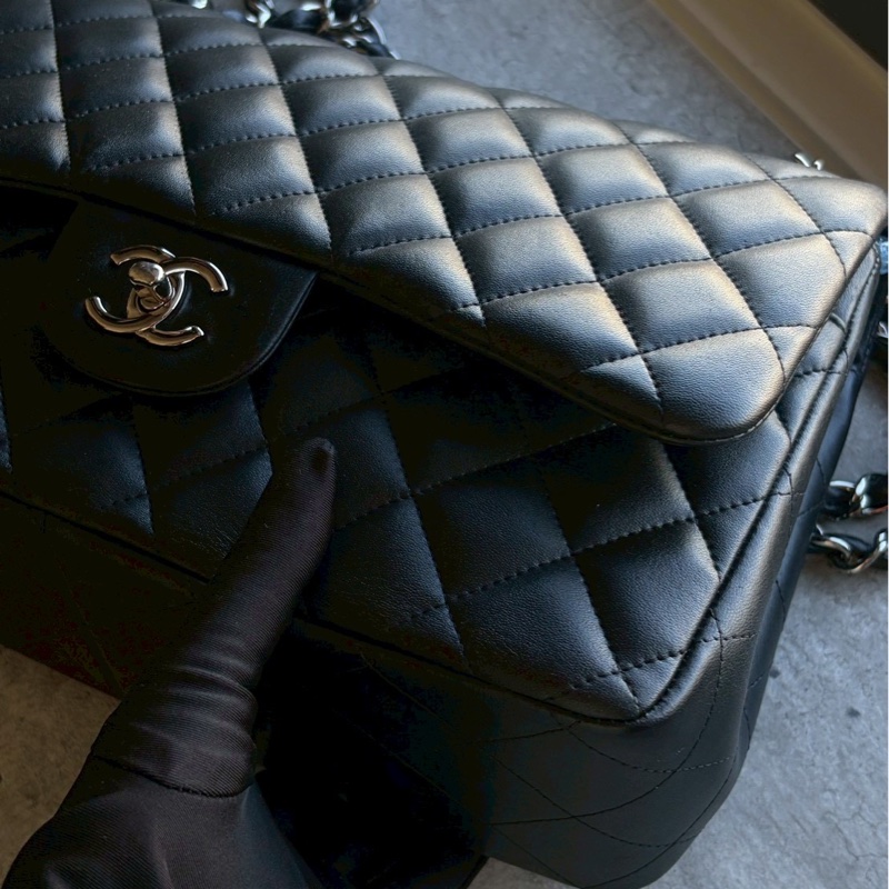 Chanel jumbo黑銀羊皮-10