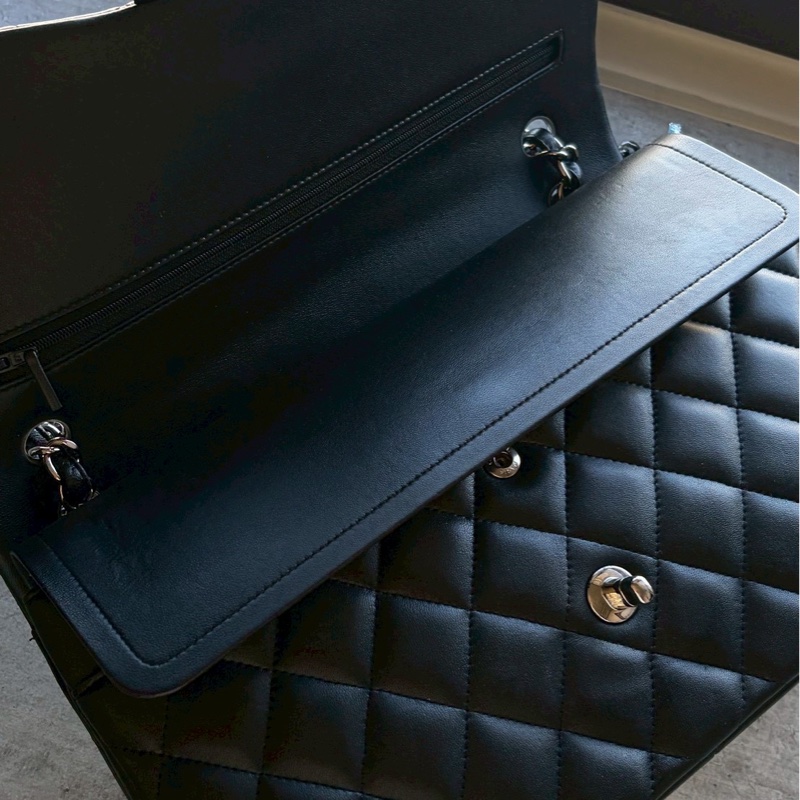 Chanel jumbo黑銀羊皮-12