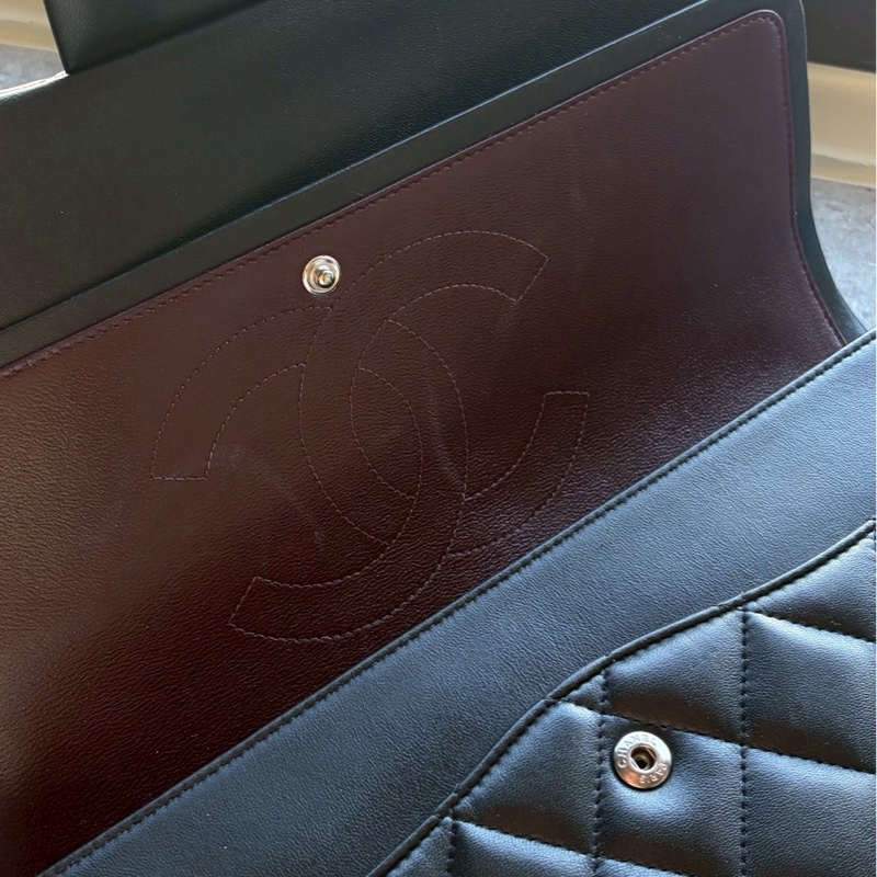 Chanel jumbo黑銀羊皮-14