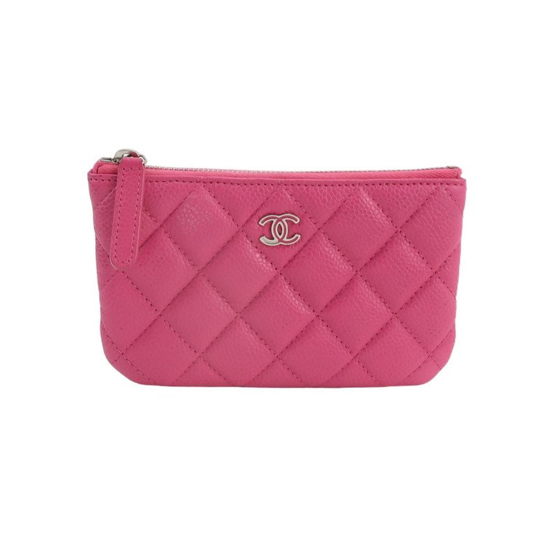 Chanel牛皮纯色菱格绗缝双CLogo拉链钱包-0