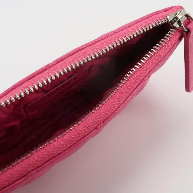 Chanel牛皮纯色菱格绗缝双CLogo拉链钱包-5