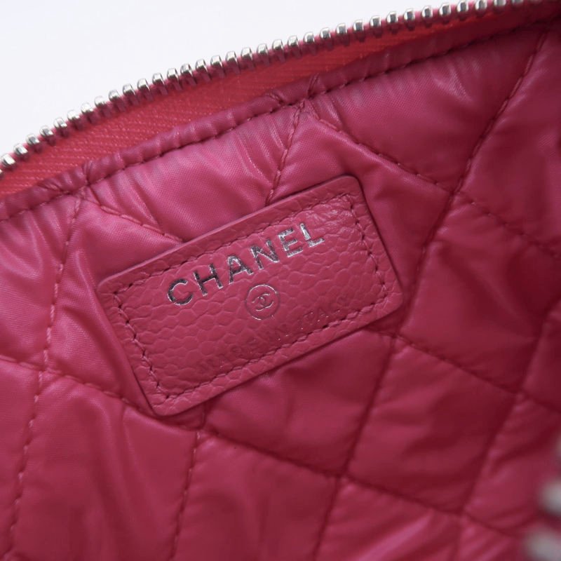 Chanel牛皮纯色菱格绗缝双CLogo拉链钱包-6