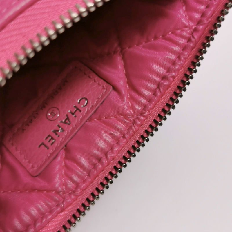 Chanel牛皮纯色菱格绗缝双CLogo拉链钱包-7