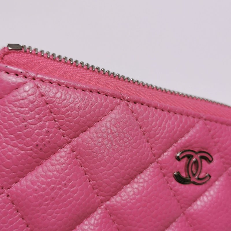 Chanel牛皮纯色菱格绗缝双CLogo拉链钱包-8