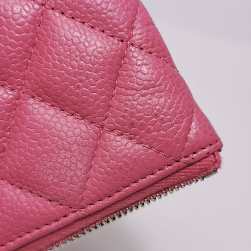 Chanel牛皮纯色菱格绗缝双CLogo拉链钱包-11