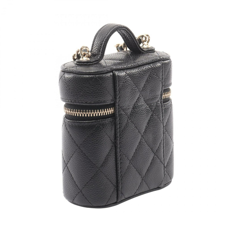 香奈兒女士魚子醬紋（粒面小牛皮）絎縫肩背包，黑色-1