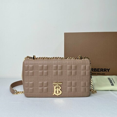 BURBERRY Lola TB縫格紋皮革鏈包