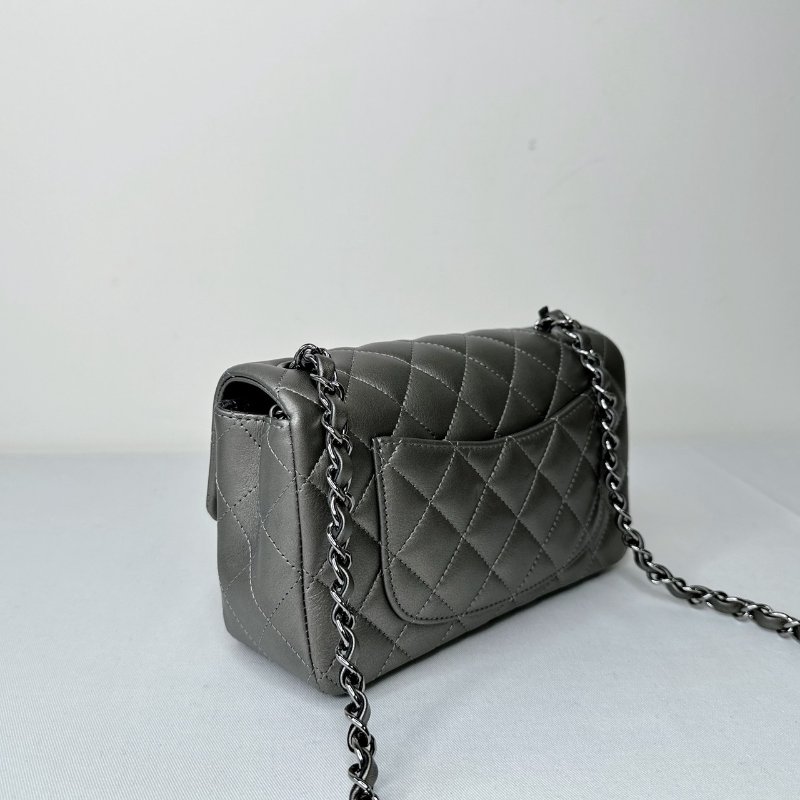 CHANEL CF 20金屬灰鏈帶包-5