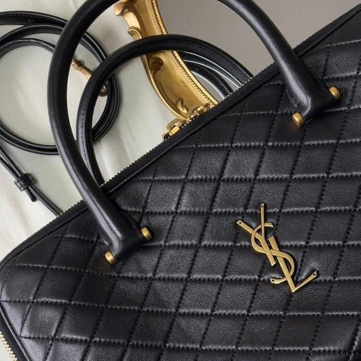 YSL好美好有氣質的黑金二用波士頓包-3