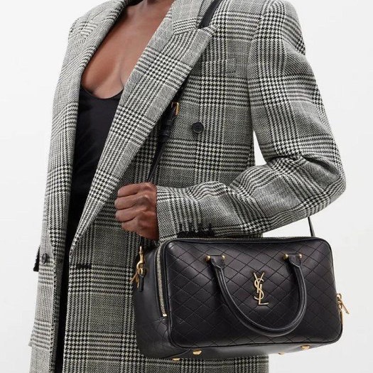 YSL好美好有氣質的黑金二用波士頓包-5