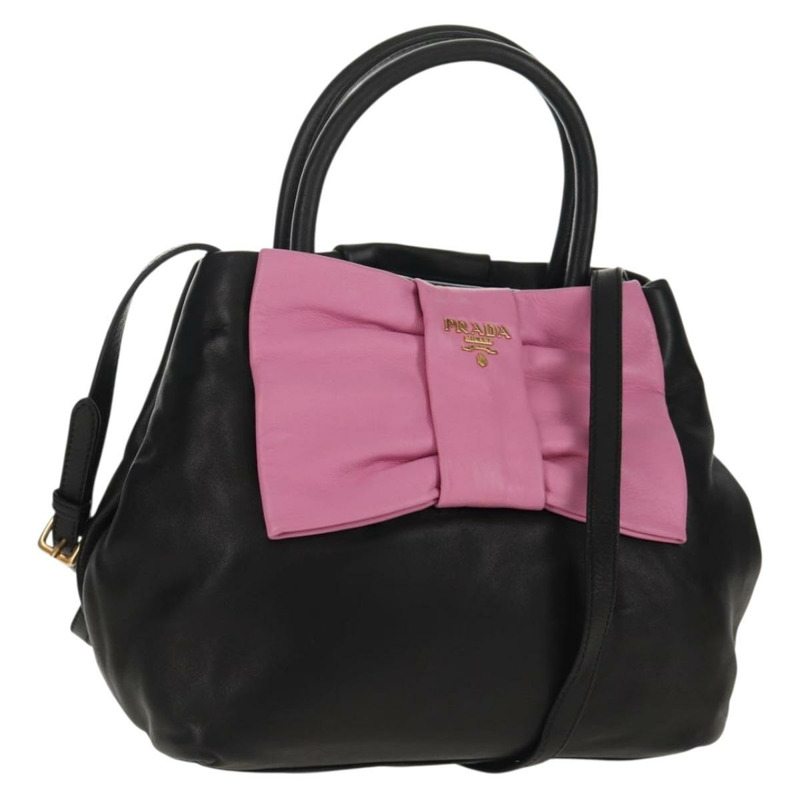【日本直送】PRADA Ribbon 手提包 皮革 2way 黑色 金色 Auth 155326V-0