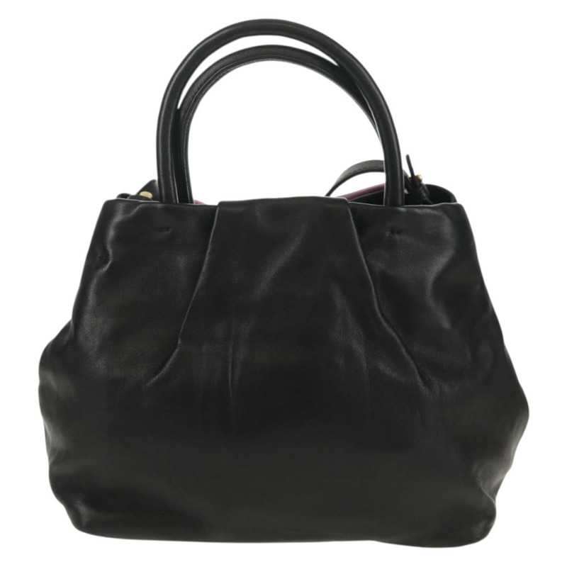【日本直送】PRADA Ribbon 手提包 皮革 2way 黑色 金色 Auth 155326V-1