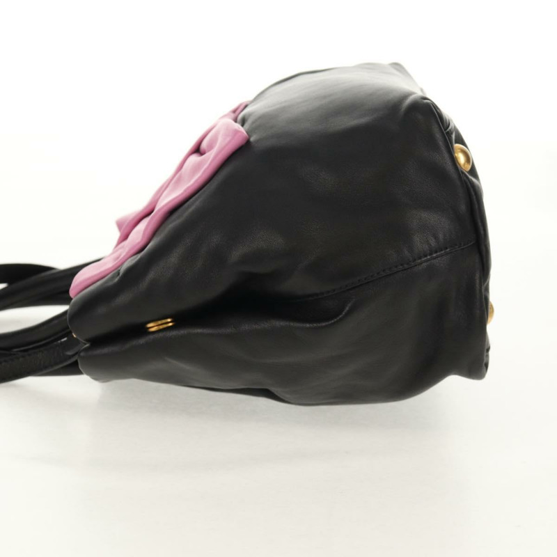 【日本直送】PRADA Ribbon 手提包 皮革 2way 黑色 金色 Auth 155326V-2