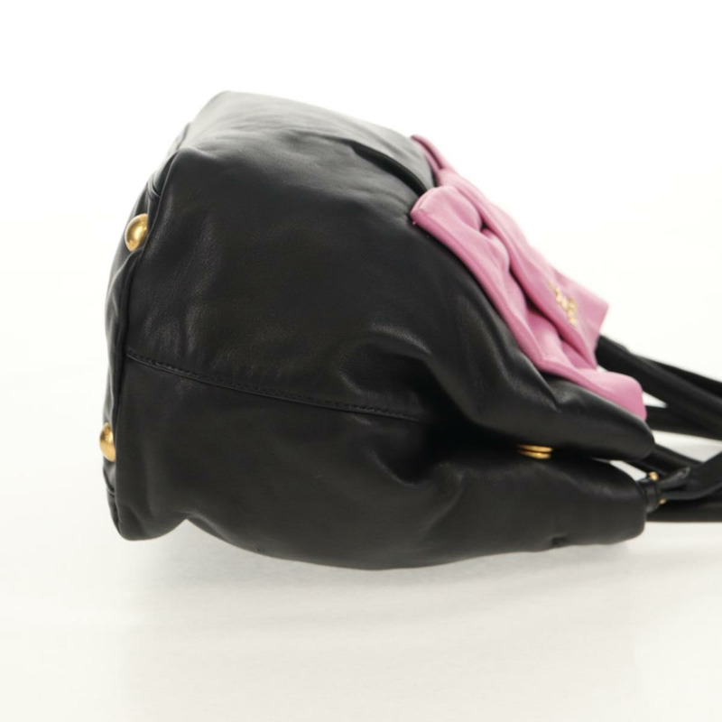 【日本直送】PRADA Ribbon 手提包 皮革 2way 黑色 金色 Auth 155326V-3