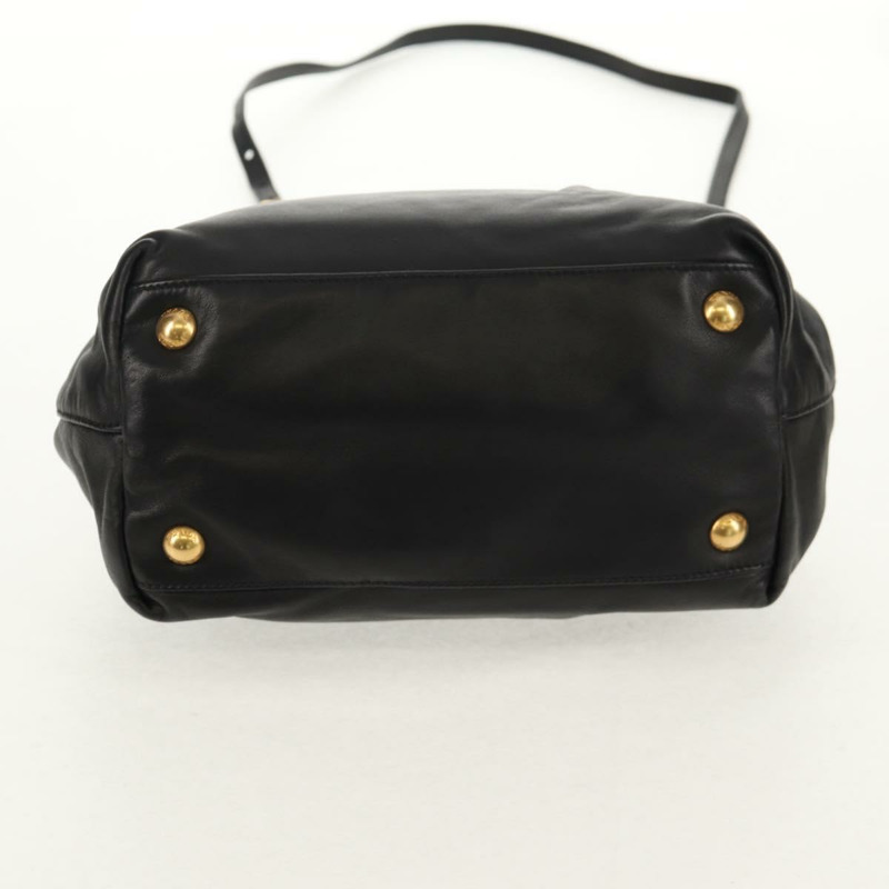 【日本直送】PRADA Ribbon 手提包 皮革 2way 黑色 金色 Auth 155326V-4