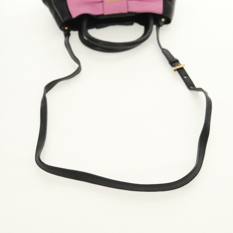 【日本直送】PRADA Ribbon 手提包 皮革 2way 黑色 金色 Auth 155326V-7