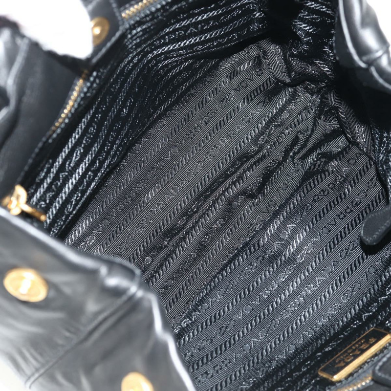 【日本直送】PRADA Ribbon 手提包 皮革 2way 黑色 金色 Auth 155326V-8