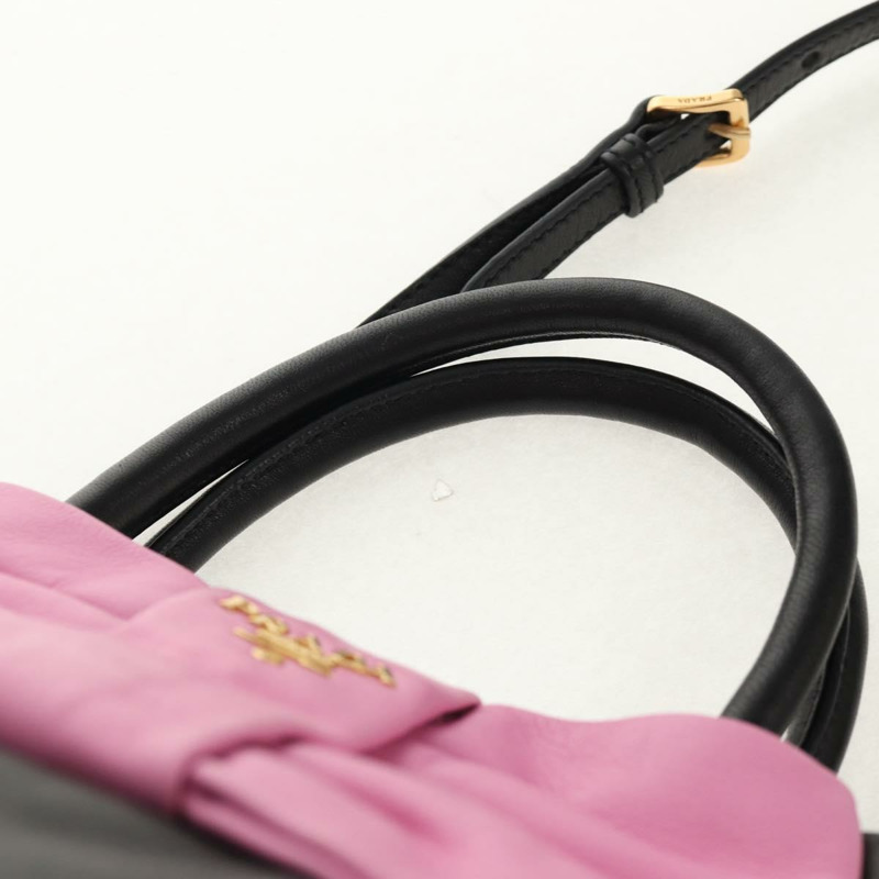 【日本直送】PRADA Ribbon 手提包 皮革 2way 黑色 金色 Auth 155326V-13