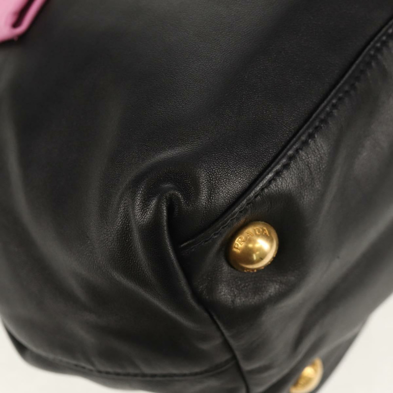 【日本直送】PRADA Ribbon 手提包 皮革 2way 黑色 金色 Auth 155326V-16