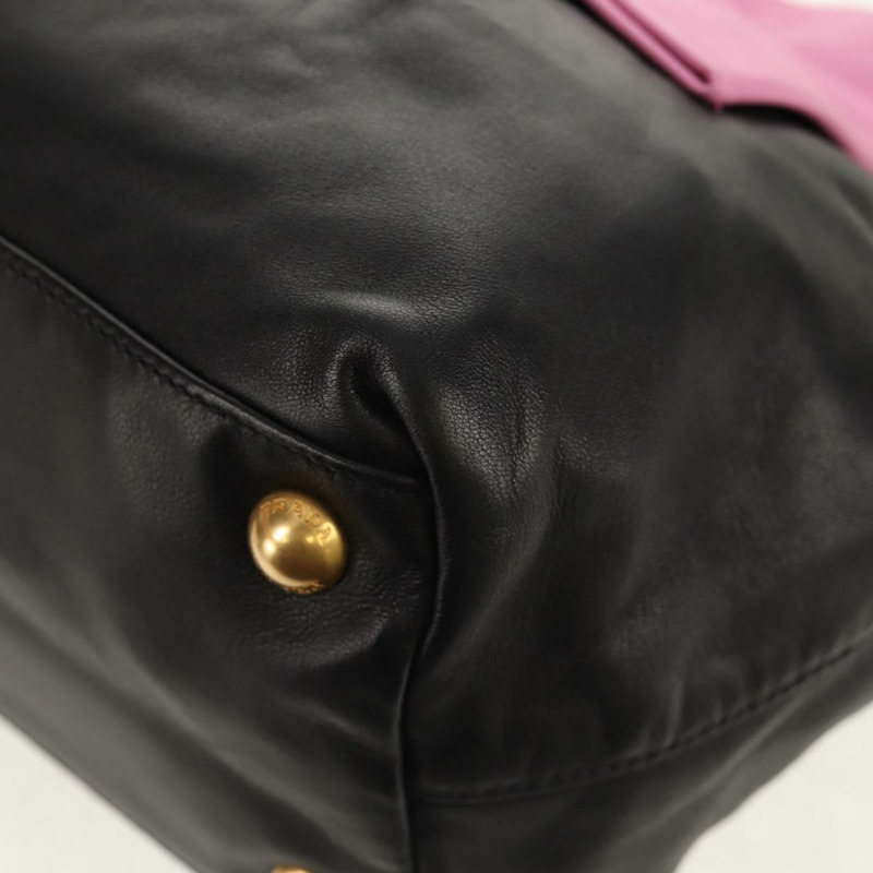 【日本直送】PRADA Ribbon 手提包 皮革 2way 黑色 金色 Auth 155326V-17