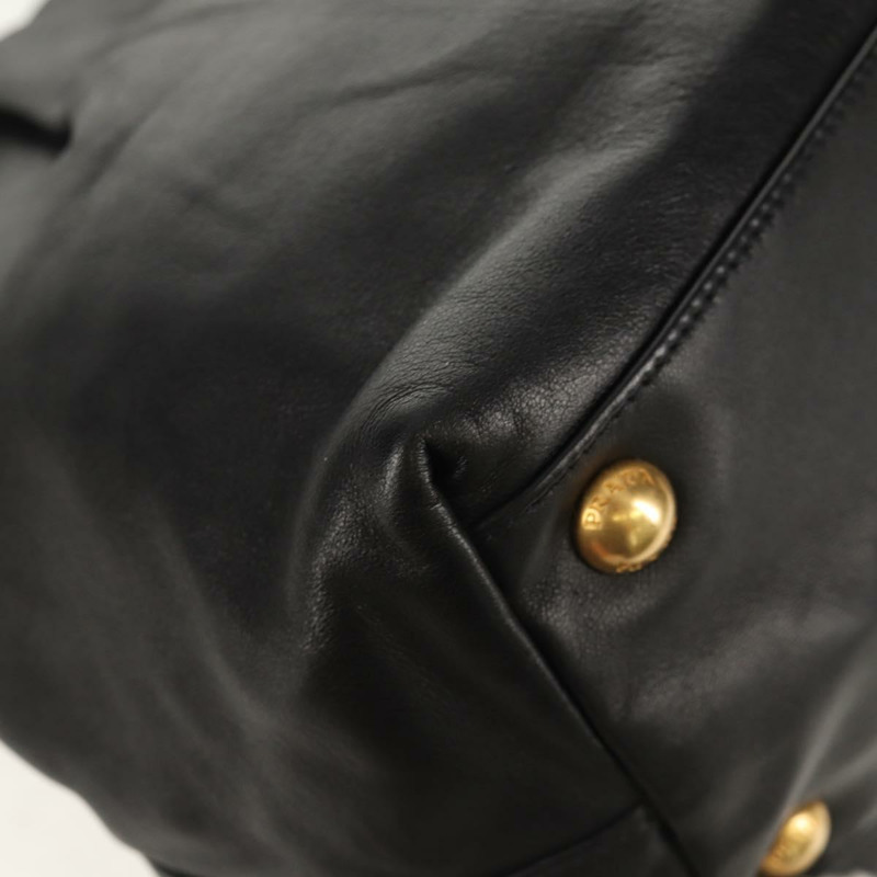 【日本直送】PRADA Ribbon 手提包 皮革 2way 黑色 金色 Auth 155326V-18